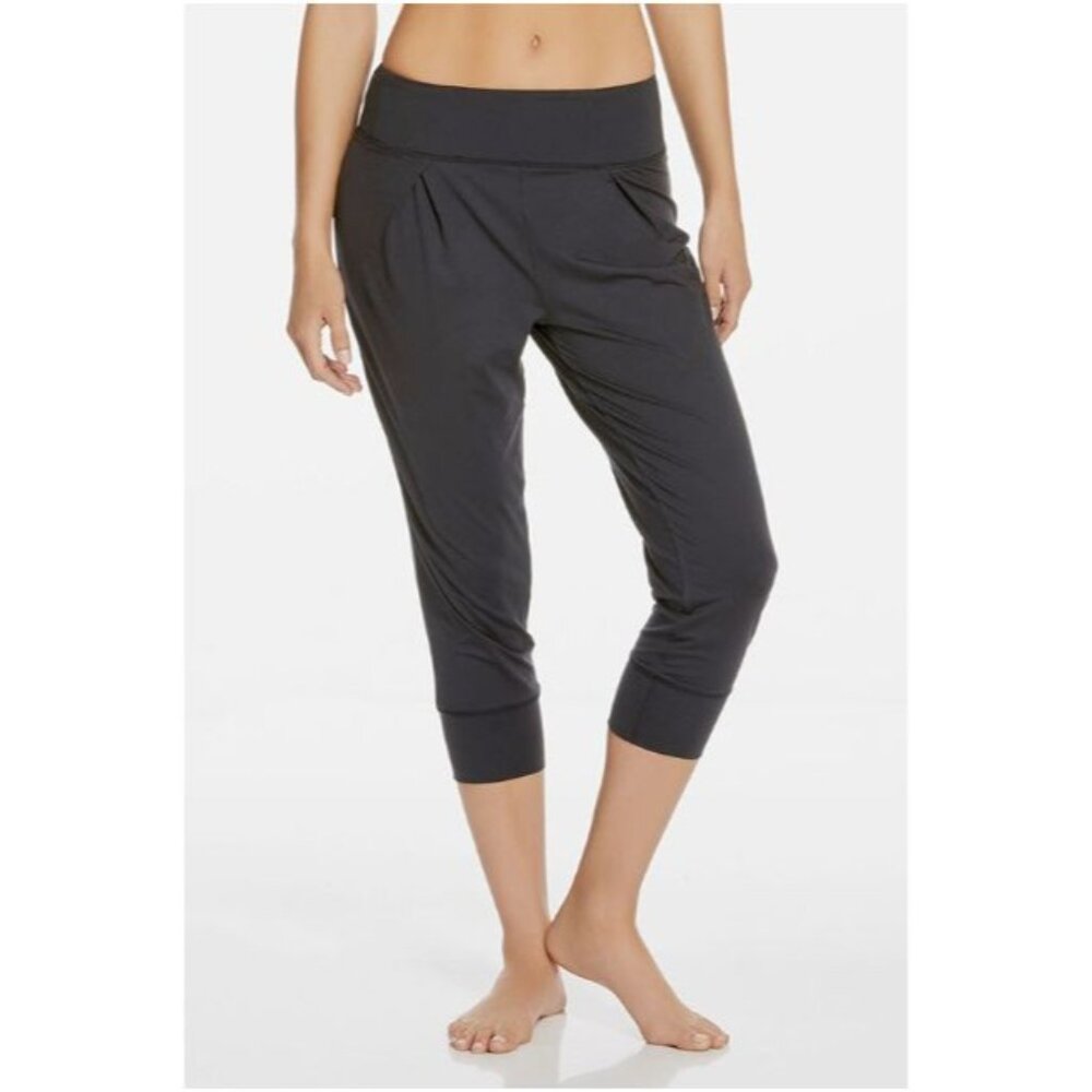 Fabletics Capri Jogger Pants Womens XS Black Athleisure Wide Waistband Pockets
